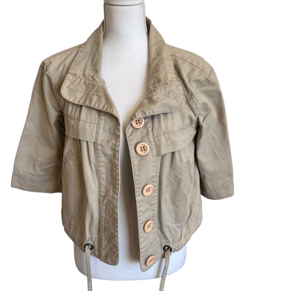 American Rag Crop Trench Coat Jacket Small Tan 100% Cotton Buttons Ties